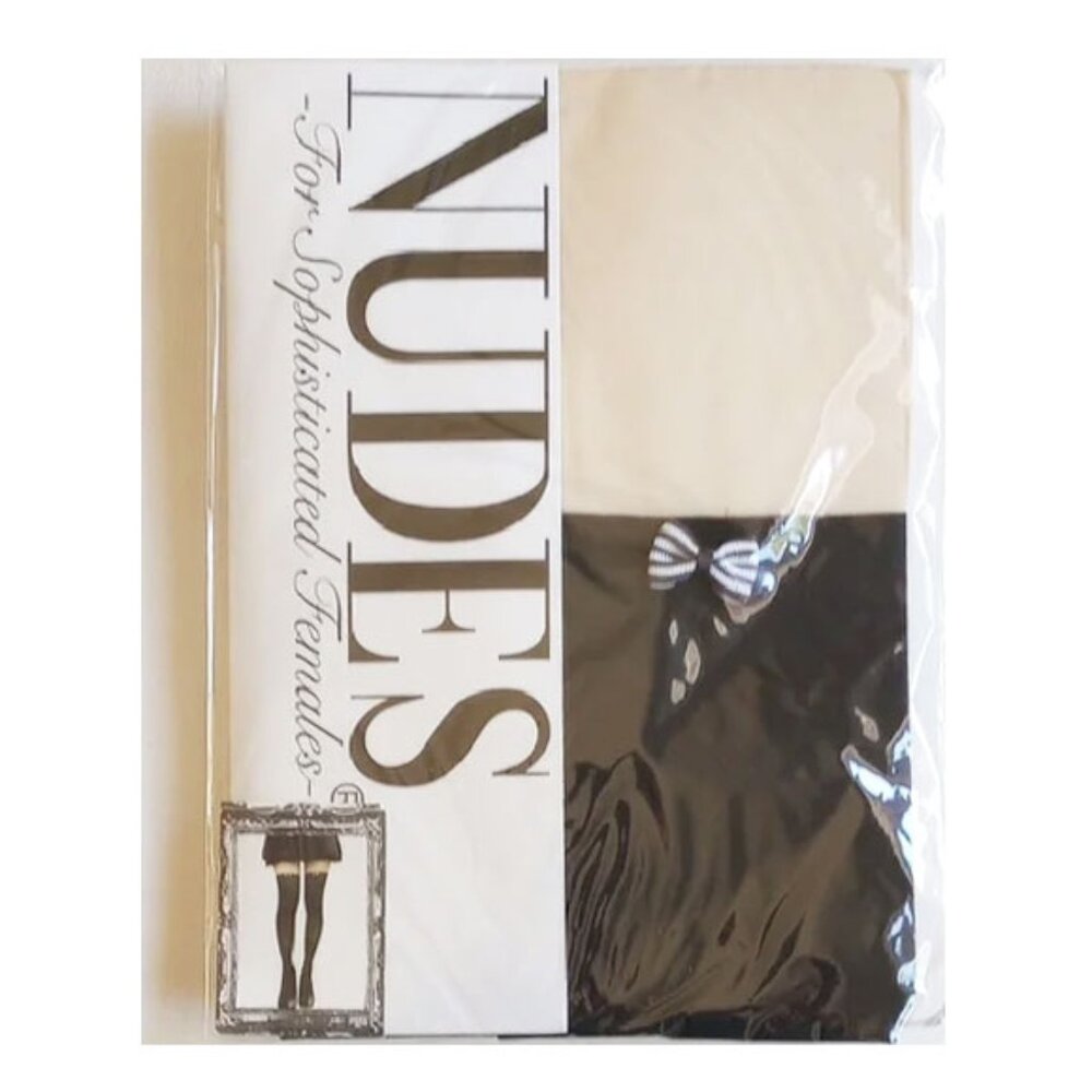 NWT Japanese Nudes Thigh Stockings M/L Black Beige Bows  50off3